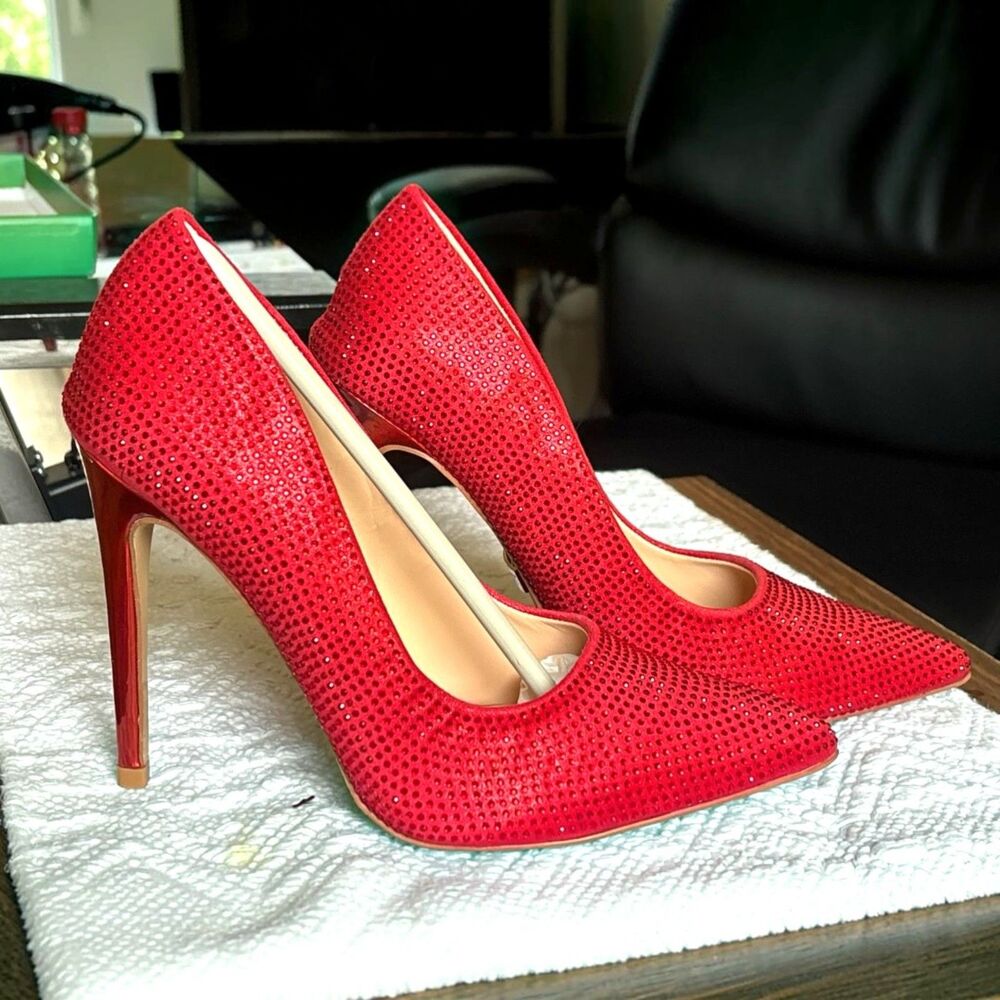 Lauren Lorraine Dori Red Rhinestone Pointed Toe Pumps Size 7